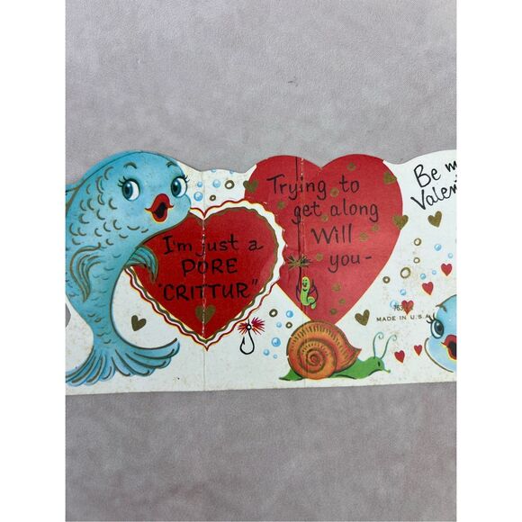 Vintage Valentine’s Day Card Anthropomorphic Fish Fisherman Ephemera - Picture 3 of 6